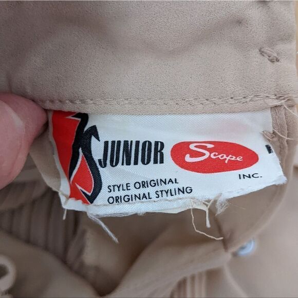 VINTAGE Pleated Midi trapeze Dress with high neck Beige neutral tone Small @L - Picture 11 of 12